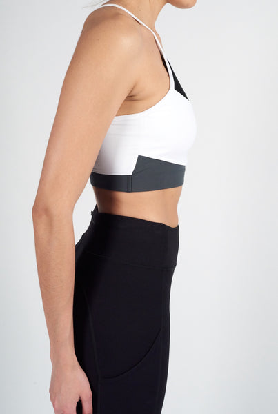 Cutaway Halter Colour Blocked Bra - White Grey Black – BOOM BOOM ATHLETICA