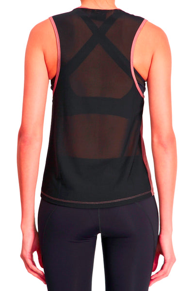 Muscle Tank - Rose w Black Mesh Back