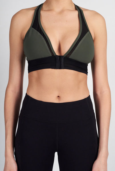 Plunge Racer Back Bra - Military Green