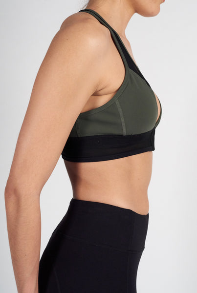 Plunge Racer Back Bra - Military Green