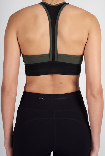 Plunge Racer Back Bra - Military Green