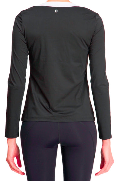 Long Sleeve Half Zip Tunic - Black White