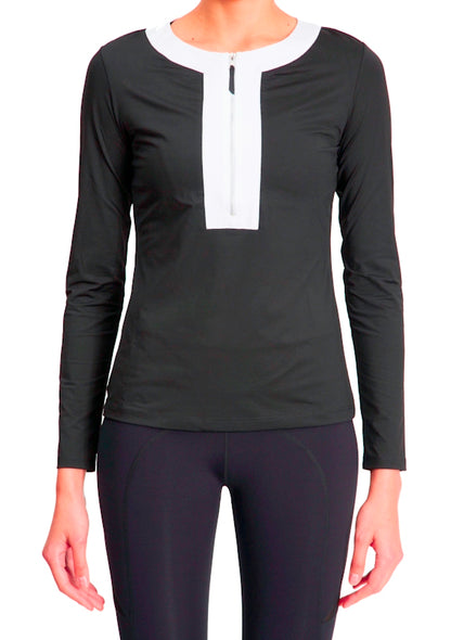 Long Sleeve Half Zip Tunic - Black White