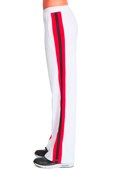 Wide Leg Pant - White with Red & Black Stripe