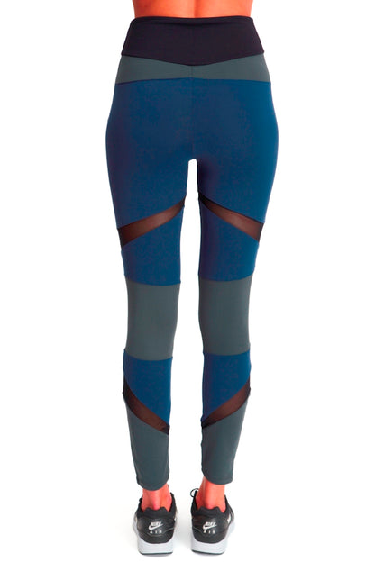 Brushed Tri Colour Panel Leggings - Navy Green Black