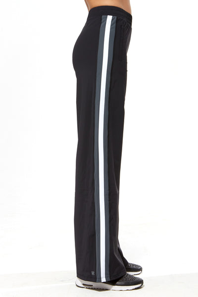 Wide Leg Pant - Black with Grey & White Stripe