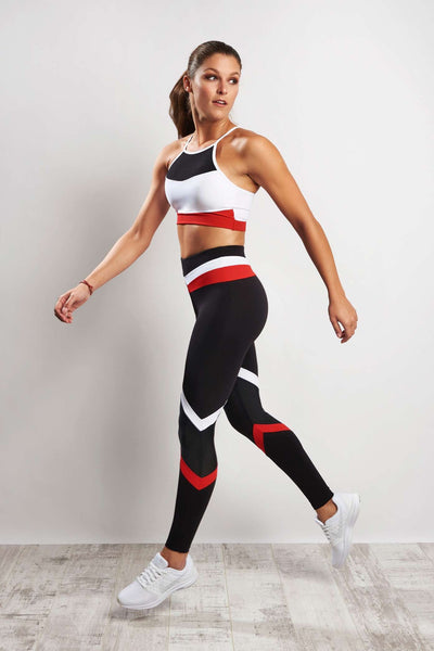 Tri Colour Blocked Legging (Medium Compression) - Black White Red