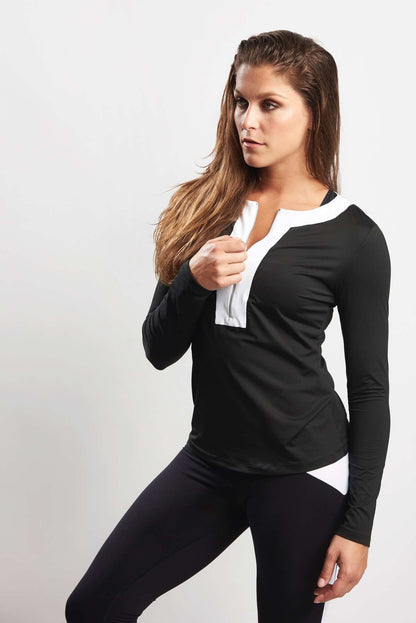 Long Sleeve Half Zip Tunic - Black White