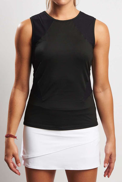 Scoop Neck Mesh Panel Tank - Black