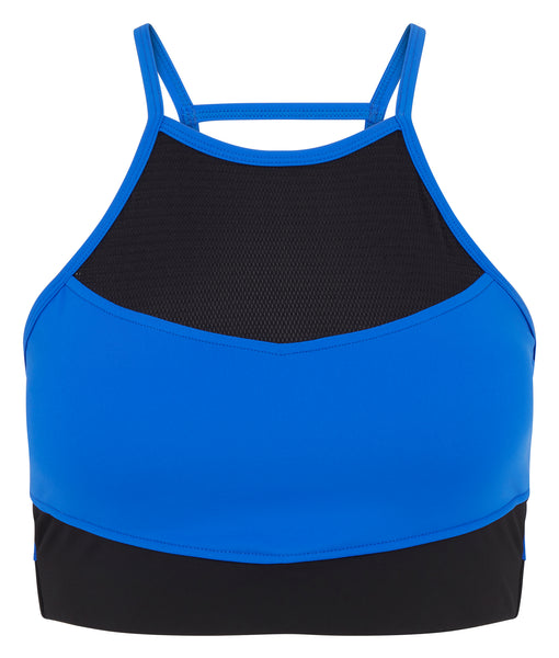Cutaway Halter Colour Blocked Bra - Black Blue