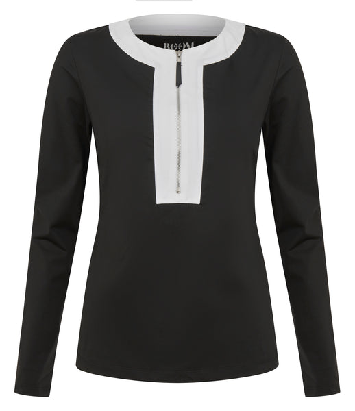 Long Sleeve Half Zip Tunic - Black White
