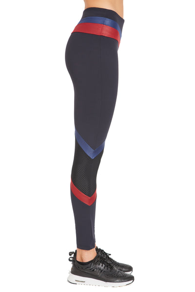 Tri Colour Blocked Legging (Medium Compression) Black Navy Oxblood