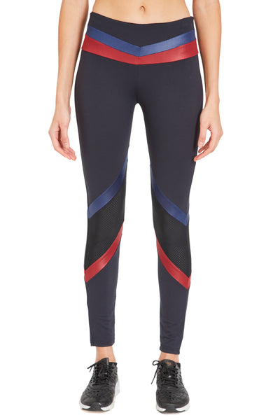 Tri Colour Blocked Legging (Medium Compression) Black Navy Oxblood