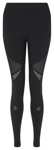 Long Compressive Fashion Leggings - Black with Perforated Panels