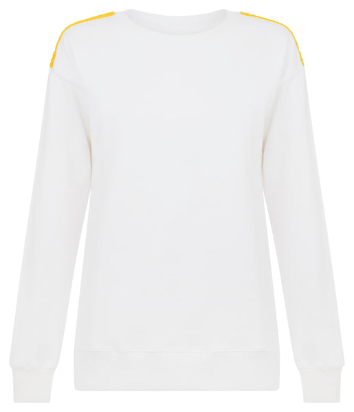Tri Colour Shoulder Sweatshirt - White Grey Yellow